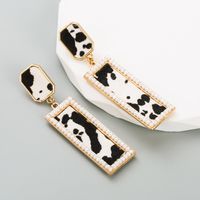 Retro Leopard Rectangle Pu Leather Alloy Inlay Crystal Women's Drop Earrings 1 Pair main image 5