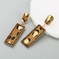 Retro Leopard Rectangle Pu Leather Alloy Inlay Crystal Women's Drop Earrings 1 Pair main image 4