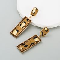 Retro Leopard Rectangle Pu Leather Alloy Inlay Crystal Women's Drop Earrings 1 Pair main image 3