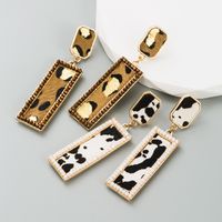 Retro Leopard Rectangle Pu Leather Alloy Inlay Crystal Women's Drop Earrings 1 Pair main image 1