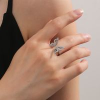 Fashion Butterfly Copper Inlay Zircon Open Ring 1 Piece main image 1