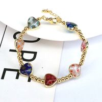 Fashion Heart Shape Eye Flower Glass Copper Beaded Bracelets 1 Piece main image 5