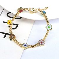 Fashion Heart Shape Eye Flower Glass Copper Beaded Bracelets 1 Piece main image 8