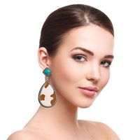 Retro Cow Pattern Water Droplets Leopard Pu Leather Alloy Inlay Turquoise Women's Drop Earrings 1 Pair main image 3