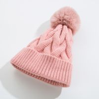 Women's Fashion Stripe Solid Color Pom Poms Crimping Wool Cap main image 1