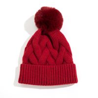 Women's Fashion Stripe Solid Color Pom Poms Crimping Wool Cap sku image 3