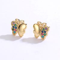 Simple Style Heart Shape Butterfly Copper Gold Plated Zircon Ear Studs 1 Pair main image 5