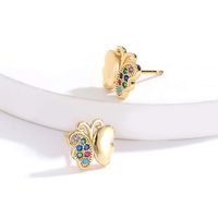 Simple Style Heart Shape Butterfly Copper Gold Plated Zircon Ear Studs 1 Pair main image 6