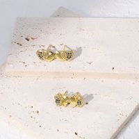 Simple Style Heart Shape Butterfly Copper Gold Plated Zircon Ear Studs 1 Pair main image 1
