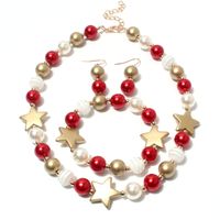 Fashion Pentagram Imitation Pearl Beaded Women's Bracelets Earrings Necklace 3 Piece Set main image 4