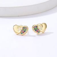 Simple Style Heart Shape Butterfly Copper Gold Plated Zircon Ear Studs 1 Pair sku image 2