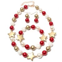 Fashion Pentagram Imitation Pearl Beaded Women's Bracelets Earrings Necklace 3 Piece Set sku image 1
