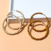 1 Pair Vintage Style Circle Beaded Wood Hoop Earrings main image 4