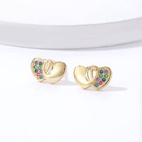 Simple Style Heart Shape Butterfly Copper Gold Plated Zircon Ear Studs 1 Pair main image 3