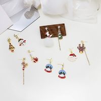 Cartoon Style Snowman Elk Alloy Asymmetrical Plating Artificial Diamond Women's Drop Earrings 1 Pair main image 1