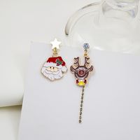 Cartoon Style Snowman Elk Alloy Asymmetrical Plating Artificial Diamond Women's Drop Earrings 1 Pair sku image 3