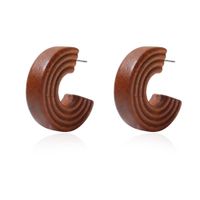 1 Pair Vintage Style C Shape Handmade Wood Ear Studs sku image 1