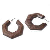 1 Pair Vintage Style C Shape Handmade Wood Ear Studs main image 4