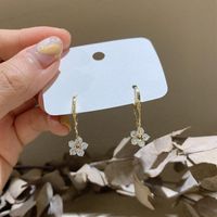 Sweet Flower Copper Inlay Zircon Drop Earrings 1 Pair sku image 1