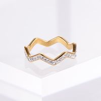 Simple Style Waves Stainless Steel Plating Rhinestones Rings 1 Piece main image 5