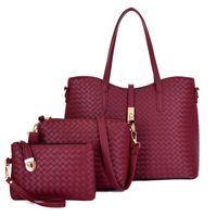 Women's Large Pu Leather Solid Color Vintage Style Weave Square Zipper Bag Sets sku image 1