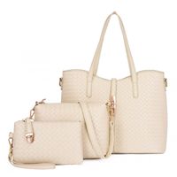 Women's Large Pu Leather Solid Color Vintage Style Weave Square Zipper Bag Sets main image 4