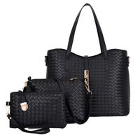 Women's Large Pu Leather Solid Color Vintage Style Weave Square Zipper Bag Sets sku image 2