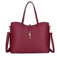 Women's Large Pu Leather Solid Color Vintage Style Weave Square Zipper Bag Sets main image 3