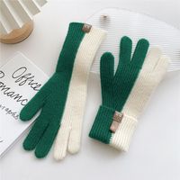 Women's Fashion Color Block Knitted Fabric Gloves 1 Pair sku image 1