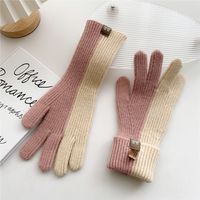 Women's Fashion Color Block Knitted Fabric Gloves 1 Pair sku image 5