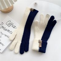 Women's Fashion Color Block Knitted Fabric Gloves 1 Pair sku image 6