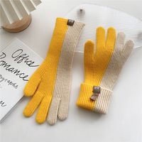 Women's Fashion Color Block Knitted Fabric Gloves 1 Pair sku image 7