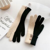 Women's Fashion Color Block Knitted Fabric Gloves 1 Pair sku image 3