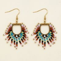 Retro Geometric Glass Beaded Tassel Women's Drop Earrings 1 Pair sku image 1