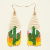 Retro Cactus Glass Beaded Tassel Women's Drop Earrings 1 Pair sku image 1