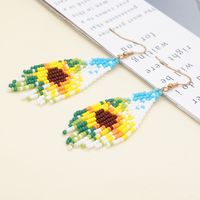 Retro Sunflower Glass Beaded Tassel Women's Drop Earrings 1 Pair main image 2