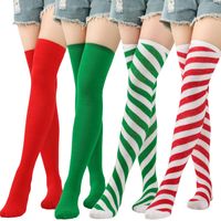 Women's Christmas Stripe Solid Color Polyester Over The Knee Socks main image 6