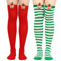Women's Christmas Stripe Solid Color Polyester Over The Knee Socks main image 3