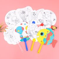 Children's Day Cute Cartoon Paper Daily Handmade Painting Coloring Small Fan 1 Piece sku image 1