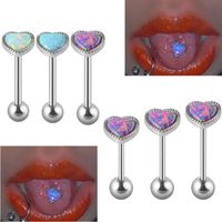 1 Piece Tongue Rings Hip-Hop Heart Shape Stainless Steel Inlay Opal Tongue Rings main image 1