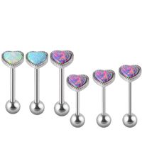 1 Piece Tongue Rings Hip-Hop Heart Shape Stainless Steel Inlay Opal Tongue Rings main image 2