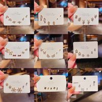 Retro Bow Knot Snowflake Copper Ear Studs Artificial Rhinestones Copper Earrings 3 Pairs main image 1