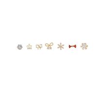 Retro Bow Knot Snowflake Copper Ear Studs Artificial Rhinestones Copper Earrings 3 Pairs main image 5