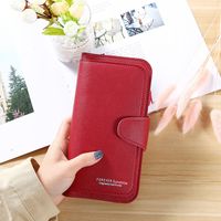 Women's Solid Color Pu Leather Metal Button Zipper Wallets sku image 1