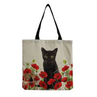 Women's All Seasons Linen Cat Simple Style Square Open Canvas Bag main image 4
