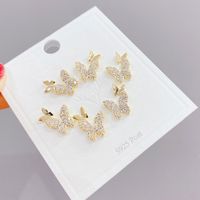 Fashion Butterfly Copper Ear Studs Inlay Zircon Copper Earrings 3 Pairs sku image 1