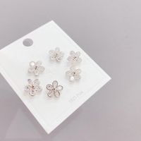 Sweet Flower Copper Ear Studs Plating Inlay Zircon Copper Earrings 3 Pairs sku image 1