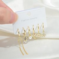 Fashion Star Dolphin Copper Drop Earrings Asymmetrical Inlay Pearl Zircon Copper Earrings 3 Pairs sku image 1