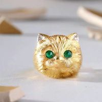 Retro Cat Copper Rings Plating Artificial Gemstones Copper Rings sku image 1