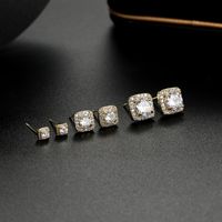 Fashion Square Copper Ear Studs Inlay Zircon Copper Earrings 3 Pairs sku image 1